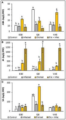 Effect of Methyl Jasmonate in Gene Expression, and in Hormonal and Phenolic Profiles of Holm Oak Embryogenic Lines Before and After Infection With Phytophthora cinnamomi